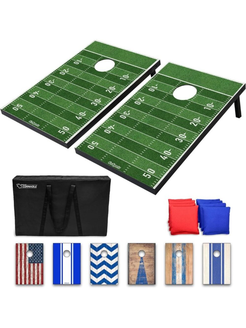 Portable Cornhole Set with 2 Boards, 8 Bean Bags & Carry Case - Perfect for